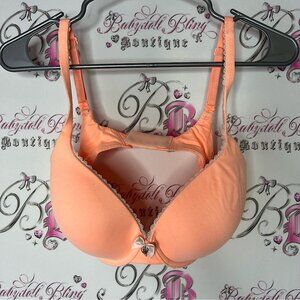Victoria secret bra Peach Lace Trim Bra orange ribbon tie up Lacie straps